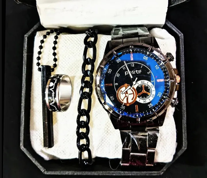 Watch +Chain Braclete 4 in 1 pack