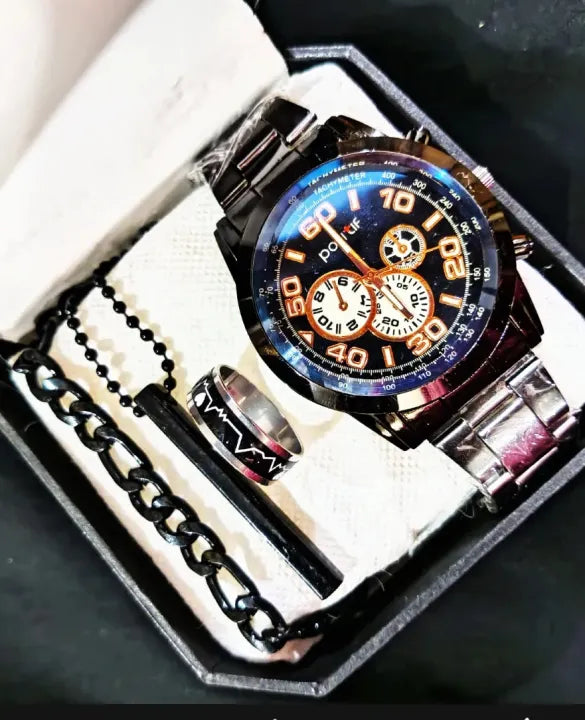 Watch +Chain Braclete 4 in 1 pack