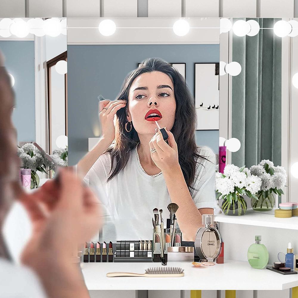 Rechargeable Vanity Mirror with LED Lights White ABS