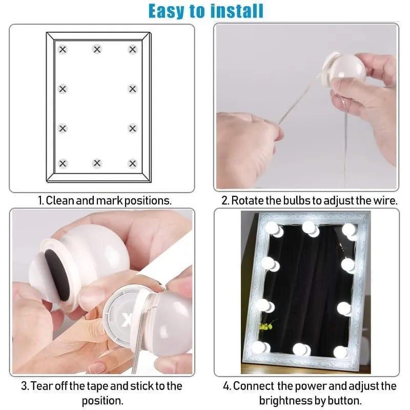 Rechargeable Vanity Mirror with LED Lights White ABS