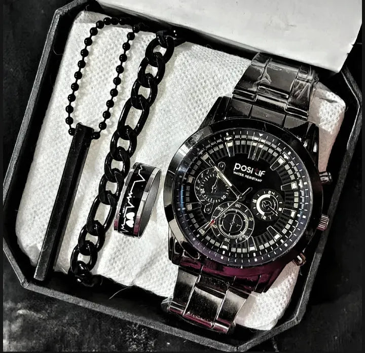 Watch +Chain Braclete 4 in 1 pack